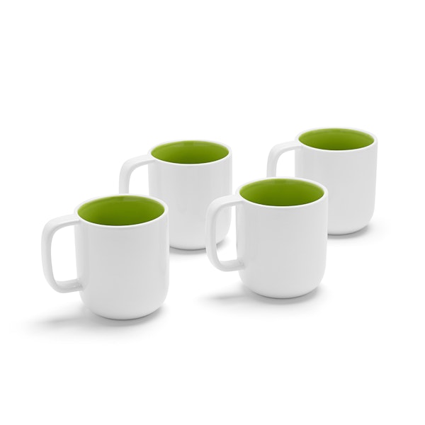 White + Lime Green Mugs, Set of 4,Lime Green,hi-res