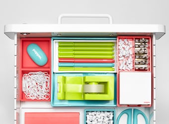 colorful, organized drawer of Poppin products