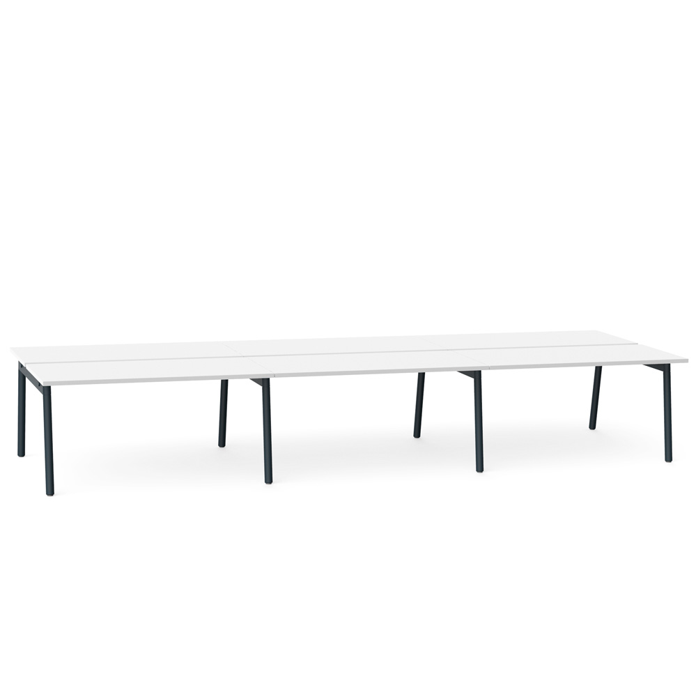 Series A Double Desk for 6, Charcoal Legs
