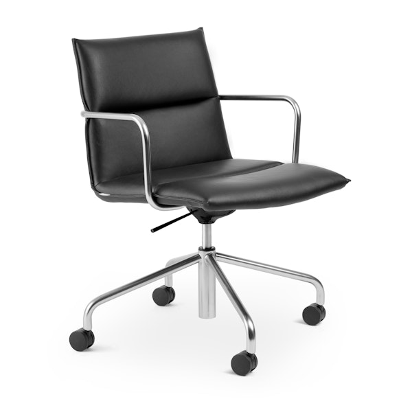 Black Meredith Meeting Chair, Mid Back, Nickel Frame,Black,hi-res