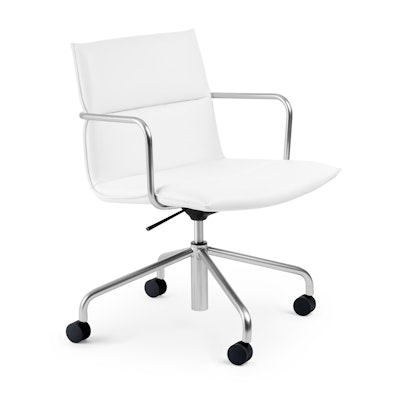 White Meredith Meeting Chair, Mid Back, Nickel Frame