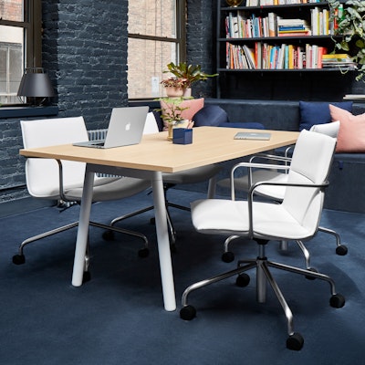 White Meredith Meeting Chair, Mid Back, Nickel Frame,White,hi-res