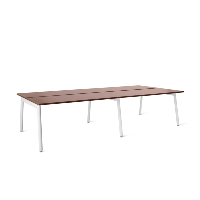 Series A Double Desk for 4, Walnut, 57", White Legs,Walnut,hi-res image number 0.0