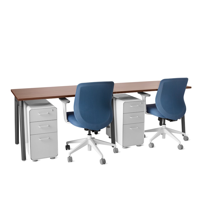 Series A Single Desk for 2, Walnut, 47", Charcoal Legs,Walnut,hi-res image number 1