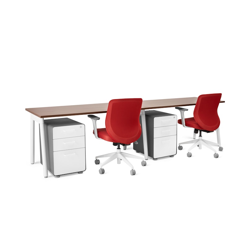 Series A Single Desk for 2, Walnut, 57", White Legs,Walnut,hi-res image number 0.0