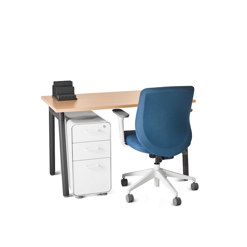 Series A Single Desk for 1, Natural Oak, 47", Charcoal Legs,Natural Oak,hi-res image number 0.0