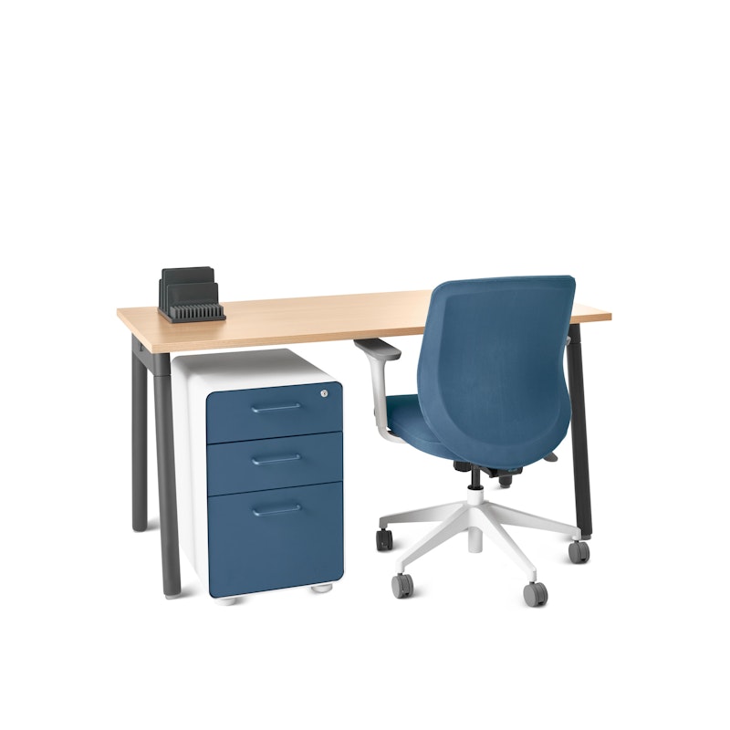 Series A Single Desk for 1, Natural Oak, 57", Charcoal Legs,Natural Oak,hi-res image number 0.0