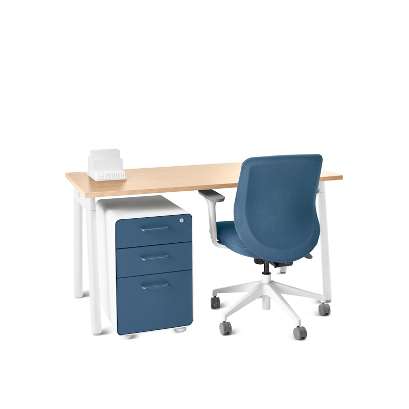 Series A Single Desk for 1, Natural Oak, 57", White Legs,Natural Oak,hi-res image number 0.0