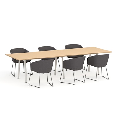 Series A Conference Table, Natural Oak, 124x42", White Legs
