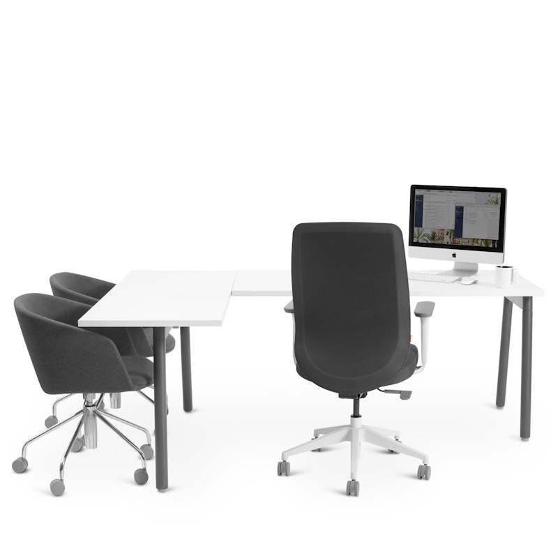 Series A Corner Desk, White with Charcoal Base, Left Handed,White,hi-res image number 2