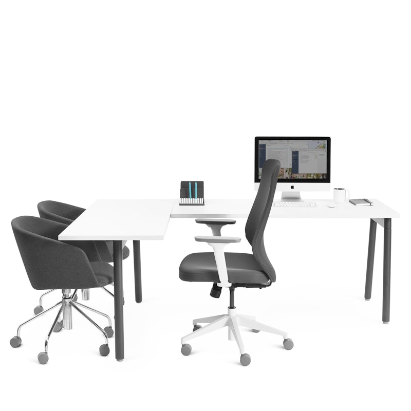 Series A Corner Desk, White with Charcoal Base, Left Handed,White,hi-res image number 4