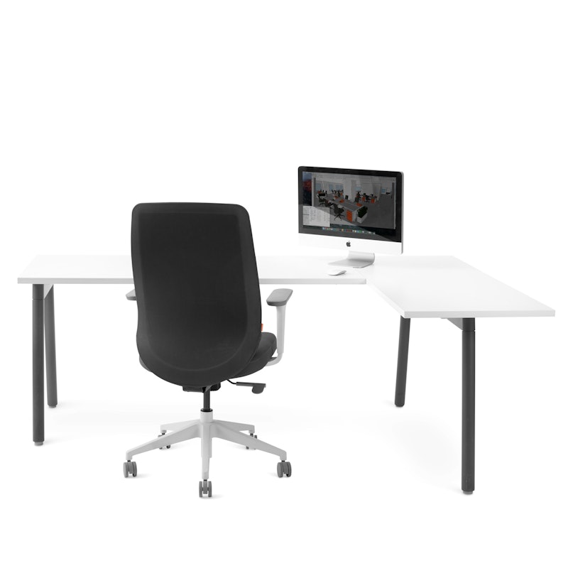 Series A Corner Desk, White with Charcoal Base, Right Handed,White,hi-res image number 1.0
