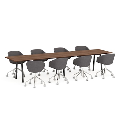 Series A Conference Table, Walnut, 144x36", Charcoal Legs