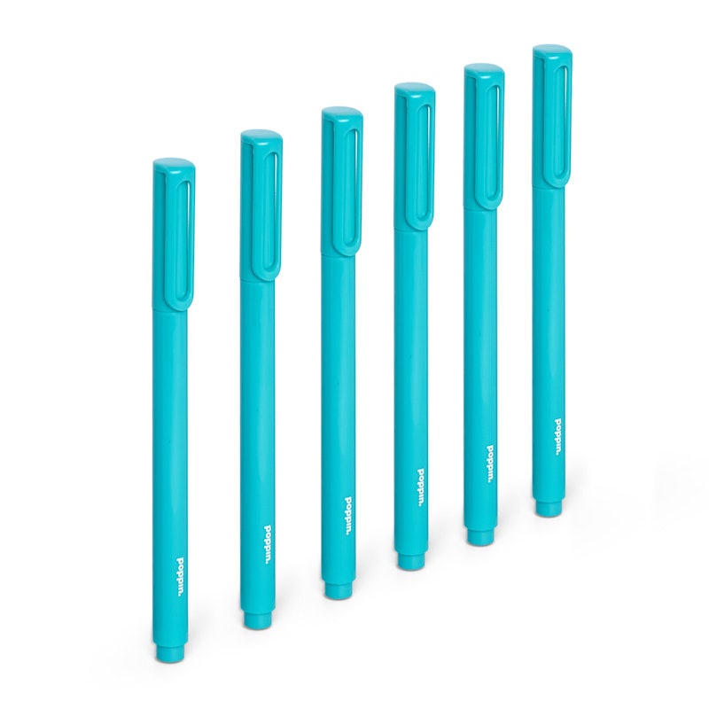 Aqua Signature Ballpoint Pens with Blue Ink, Set of 6,,hi-res image number 0.0