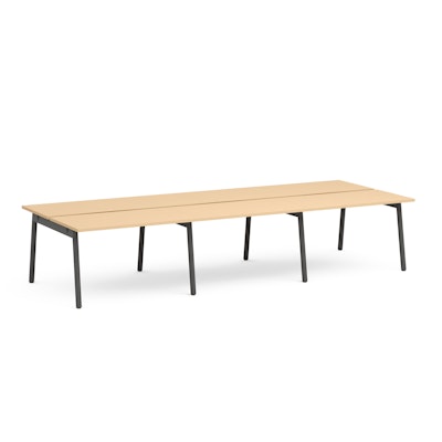 Series A Double Desk for 6, Natural Oak, 47", Charcoal Legs,Natural Oak,hi-res