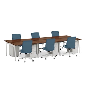 Series A Double Desk For 6, White Legs