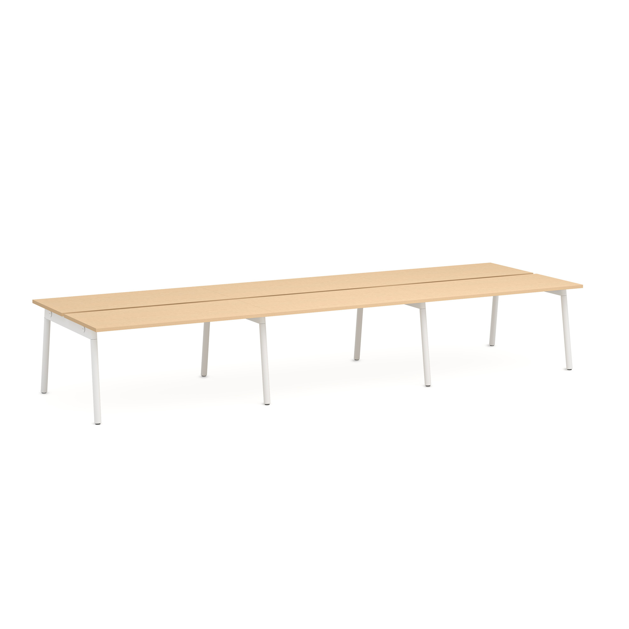 Series A Double Desk for 6, Natural Oak, 57", White Legs,Natural Oak,hi-res