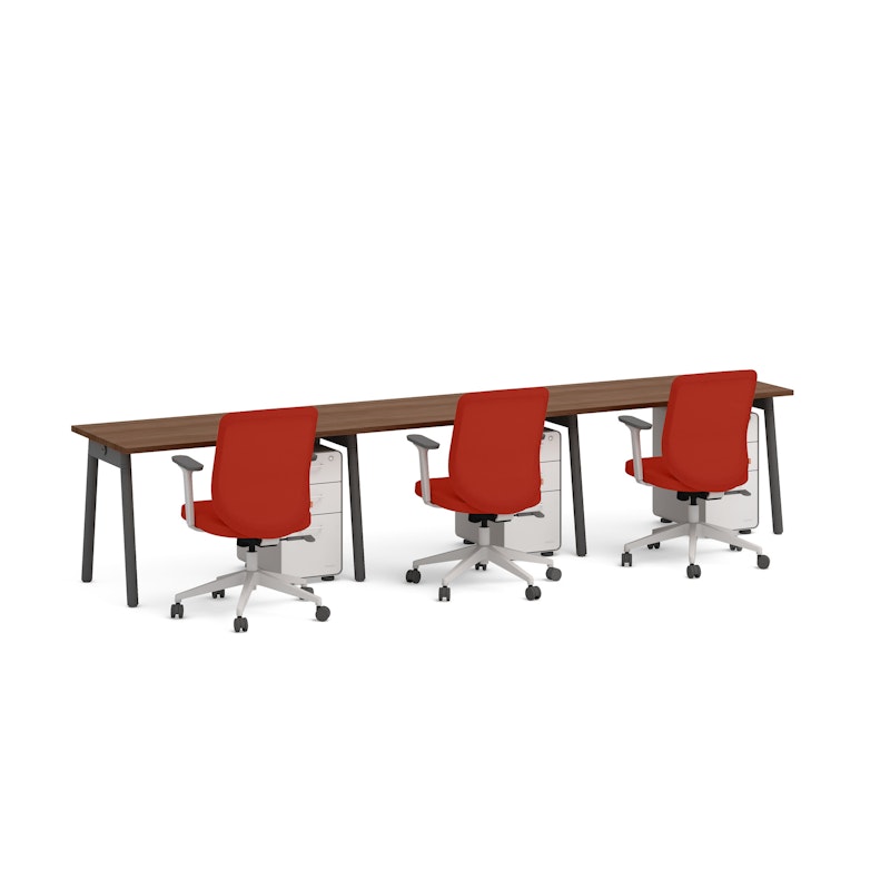 Series A Single Desk for 3, Walnut, 47", Charcoal Legs,Walnut,hi-res image number 1.0
