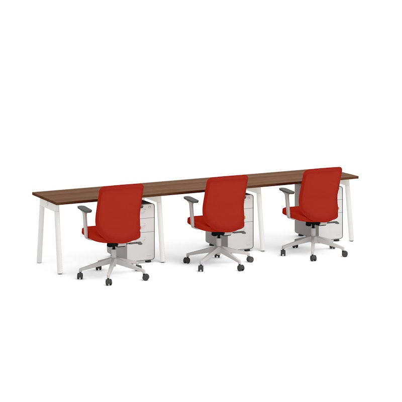 Series A Single Desk for 3, Walnut, 47", White Legs,Walnut,hi-res image number 2