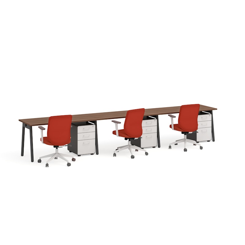 Series A Single Desk for 3, Walnut, 57", Charcoal Legs,Walnut,hi-res image number 1.0