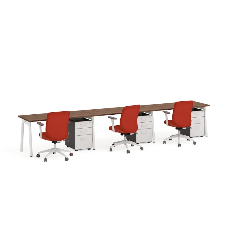 Series A Single Desk for 3, Walnut, 57", White Legs,Walnut,hi-res image number 1.0