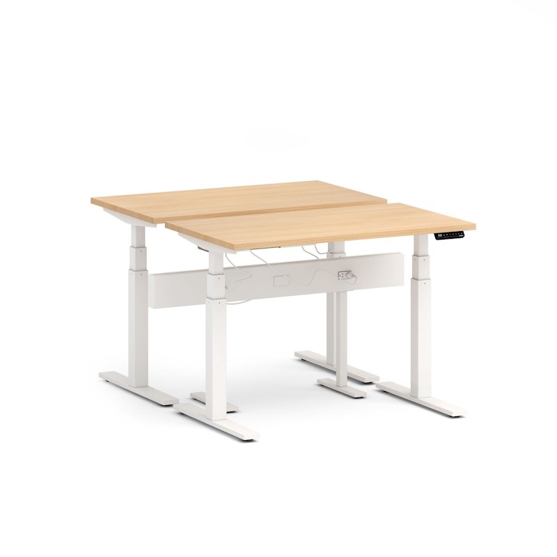 Series L Desk for 2 + Boom Power Rail, Natural Oak, 47", White Legs,Natural Oak,hi-res image number 0.0