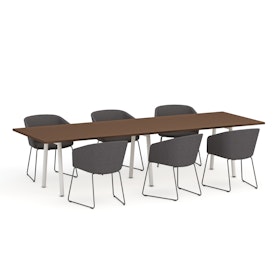 Series A Conference Table, Walnut, 124x42", White Legs