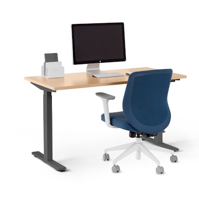 Series L 2S Adjustable Height Single Desk, Natural Oak, 47", Charcoal Legs