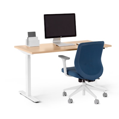 Series L 2S Adjustable Height Single Desk, Natural Oak, 47", White Legs