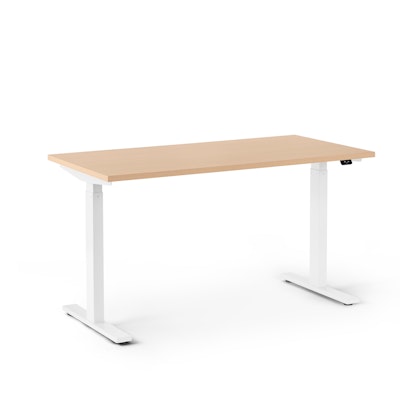 Series L 2S Adjustable Height Single Desk, Natural Oak, 47", White Legs,Natural Oak,hi-res