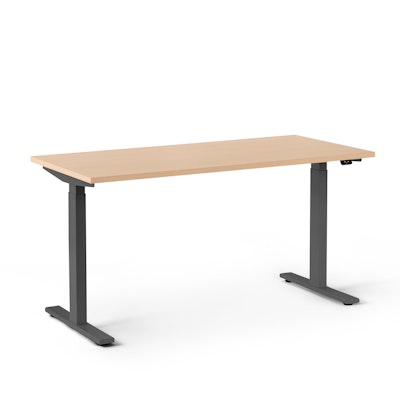 Series L 2S Adjustable Height Single Desk, Natural Oak, 57", Charcoal Legs,Natural Oak,hi-res