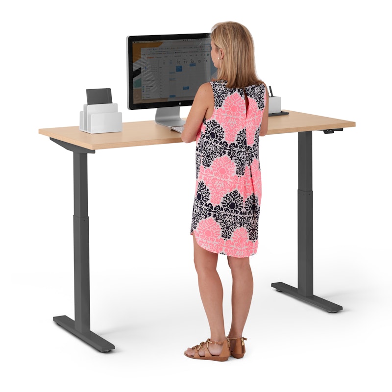 Series L 2S Adjustable Height Single Desk, Natural Oak, 57", Charcoal Legs,Natural Oak,hi-res image number 2.0