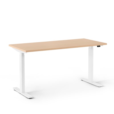 Series L 2S Adjustable Height Single Desk, Natural Oak, 57", White Legs,Natural Oak,hi-res