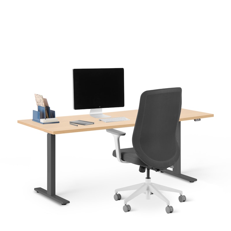 Series L 2S Adjustable Height Single Desk, Natural Oak, 72", Charcoal Legs,Natural Oak,hi-res image number 0.0