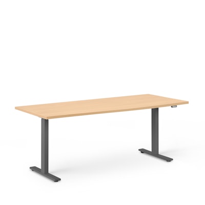 Series L 2S Adjustable Height Single Desk, Natural Oak, 72", Charcoal Legs,Natural Oak,hi-res
