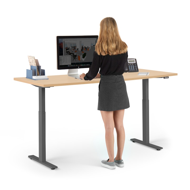 Series L 2S Adjustable Height Single Desk, Natural Oak, 72", Charcoal Legs,Natural Oak,hi-res image number 2.0