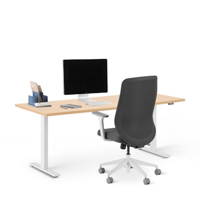 Series L 2S Adjustable Height Single Desk, Natural Oak, 72", White Legs