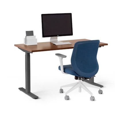 Series L 2S Adjustable Height Single Desk, Walnut, 47", Charcoal Legs