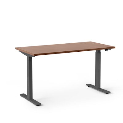 Series L 2S Adjustable Height Single Desk, Walnut, 47", Charcoal Legs,Walnut,hi-res