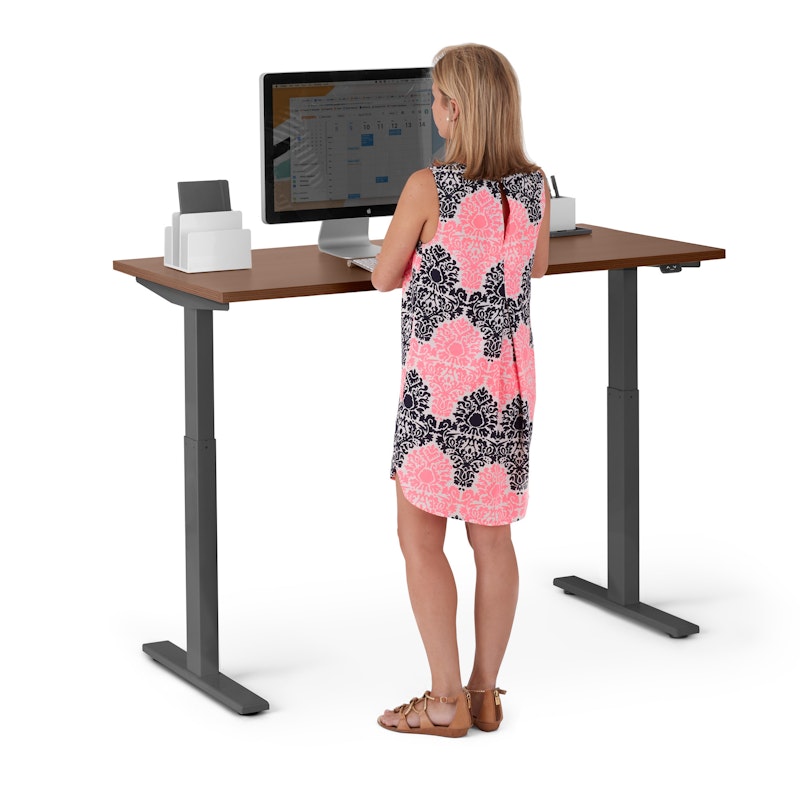 Series L 2S Adjustable Height Single Desk, Walnut, 47", Charcoal Legs,Walnut,hi-res image number 2.0