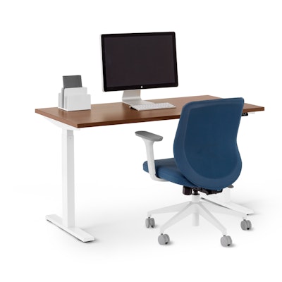 Series L 2S Adjustable Height Single Desk, Walnut, 47", White Legs