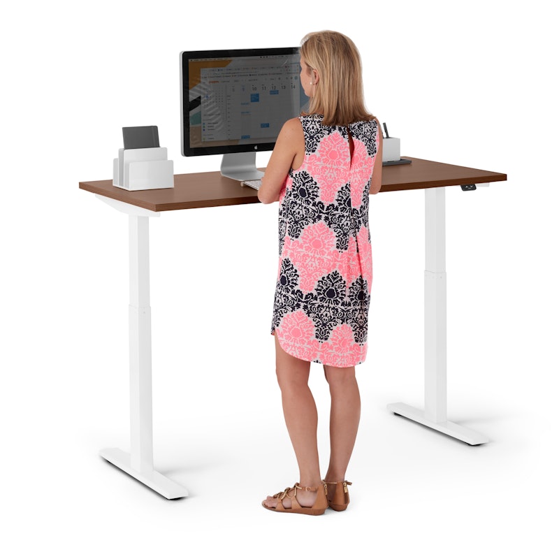 Series L 2S Adjustable Height Single Desk, Walnut, 47", White Legs,Walnut,hi-res image number 3