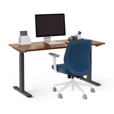 Series L 2S Adjustable Height Single Desk, Walnut, 57", Charcoal Legs,Walnut Series L 2S Adjustable Height Single Desk, Walnut, 57", Charcoal Legs