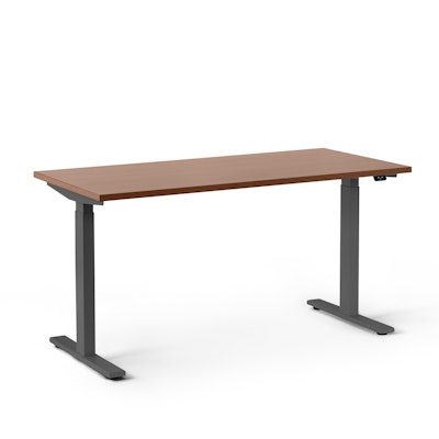 Series L 2S Adjustable Height Single Desk, Walnut, 57", Charcoal Legs,Walnut,hi-res