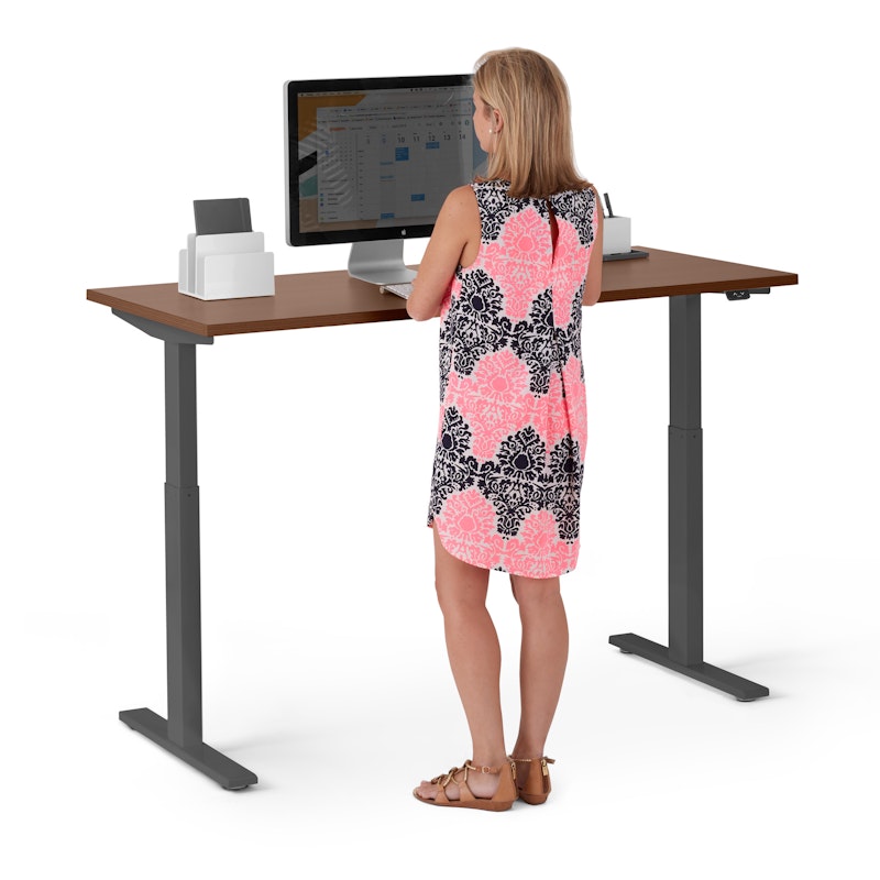Series L 2S Adjustable Height Single Desk, Walnut, 57", Charcoal Legs,Walnut,hi-res image number 3