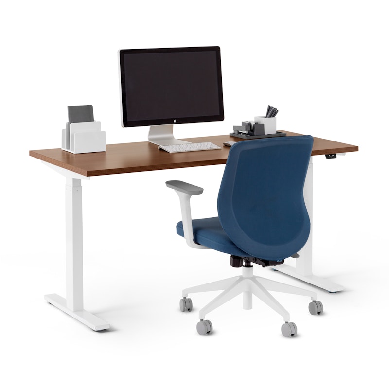Series L 2S Adjustable Height Single Desk, Walnut, 57", White Legs,Walnut,hi-res image number 0.0