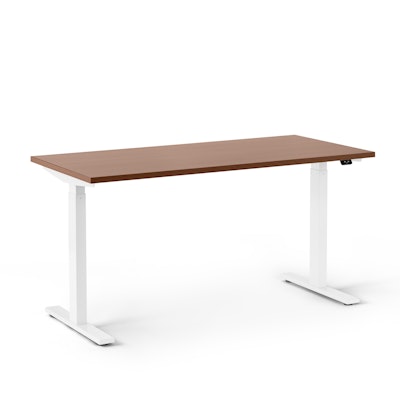Series L 2S Adjustable Height Single Desk, Walnut, 57", White Legs,Walnut,hi-res