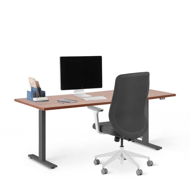 Series L 2S Adjustable Height Single Desk, Walnut, 72", Charcoal Legs,Walnut,hi-res image number 0.0