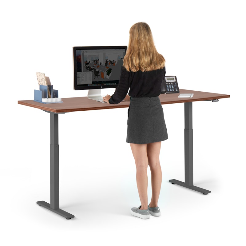 Series L 2S Adjustable Height Single Desk, Walnut, 72", Charcoal Legs,Walnut,hi-res image number 2.0
