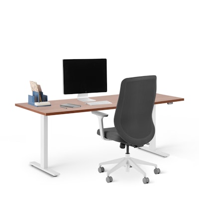 Series L 2S Adjustable Height Single Desk, Walnut, 72", White Legs